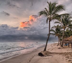 Caribbean beach before storm